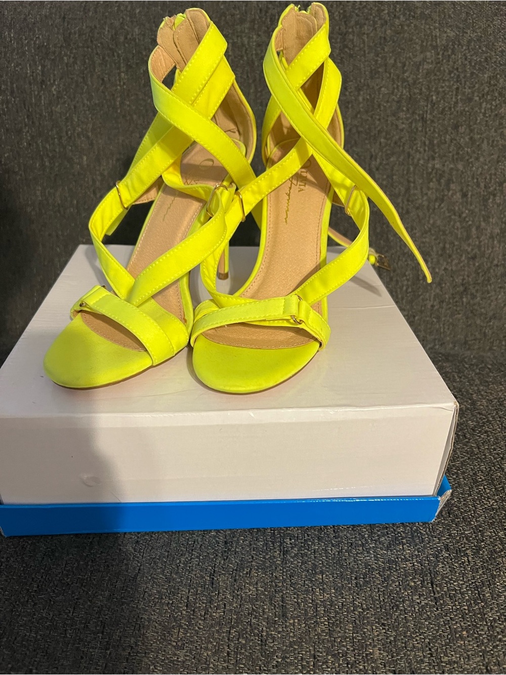 Neon Yellow Strappy Stiletto Sandals